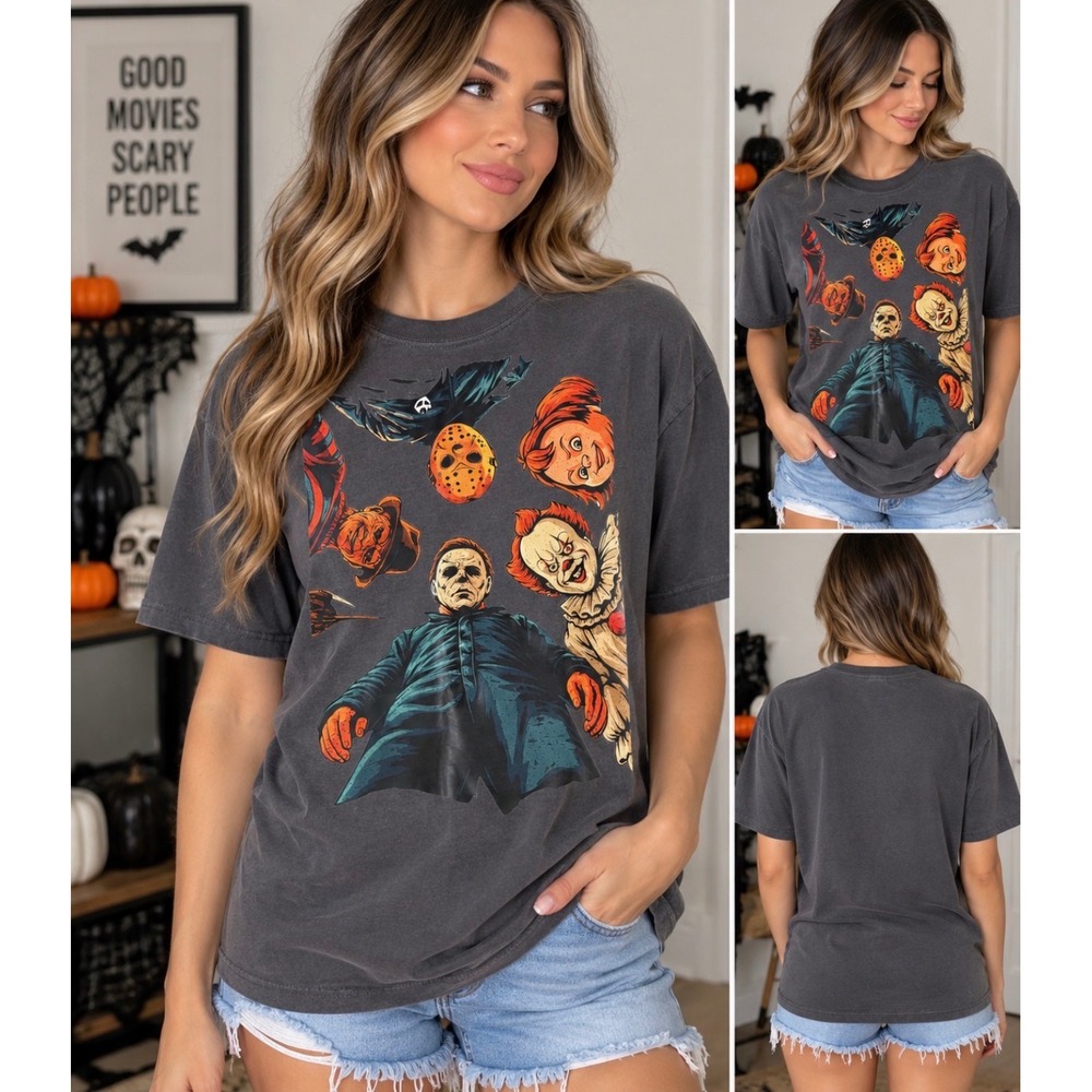 Comfort Colors Horror Movie Villains Graphic Tee Charcoal Gray Medium 1717